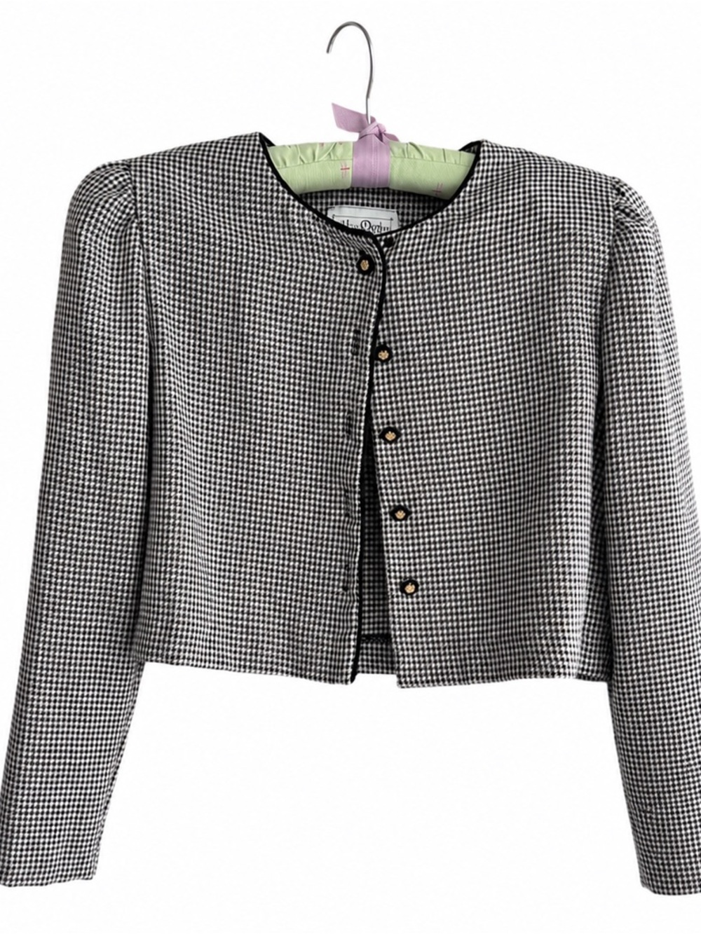 Cropped Houndstooth Round-Neck Jacket - Black & White
